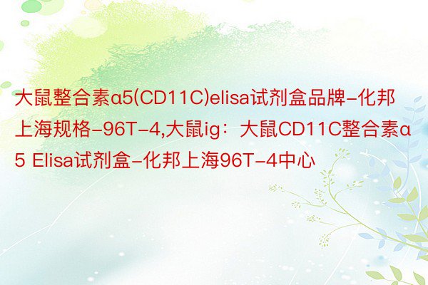 大鼠整合素α5(CD11C)elisa试剂盒品牌-化邦上海规格-96T-4，大鼠ig：大鼠CD11C整合素α5 Elisa试剂盒-化邦上海96T-4中心